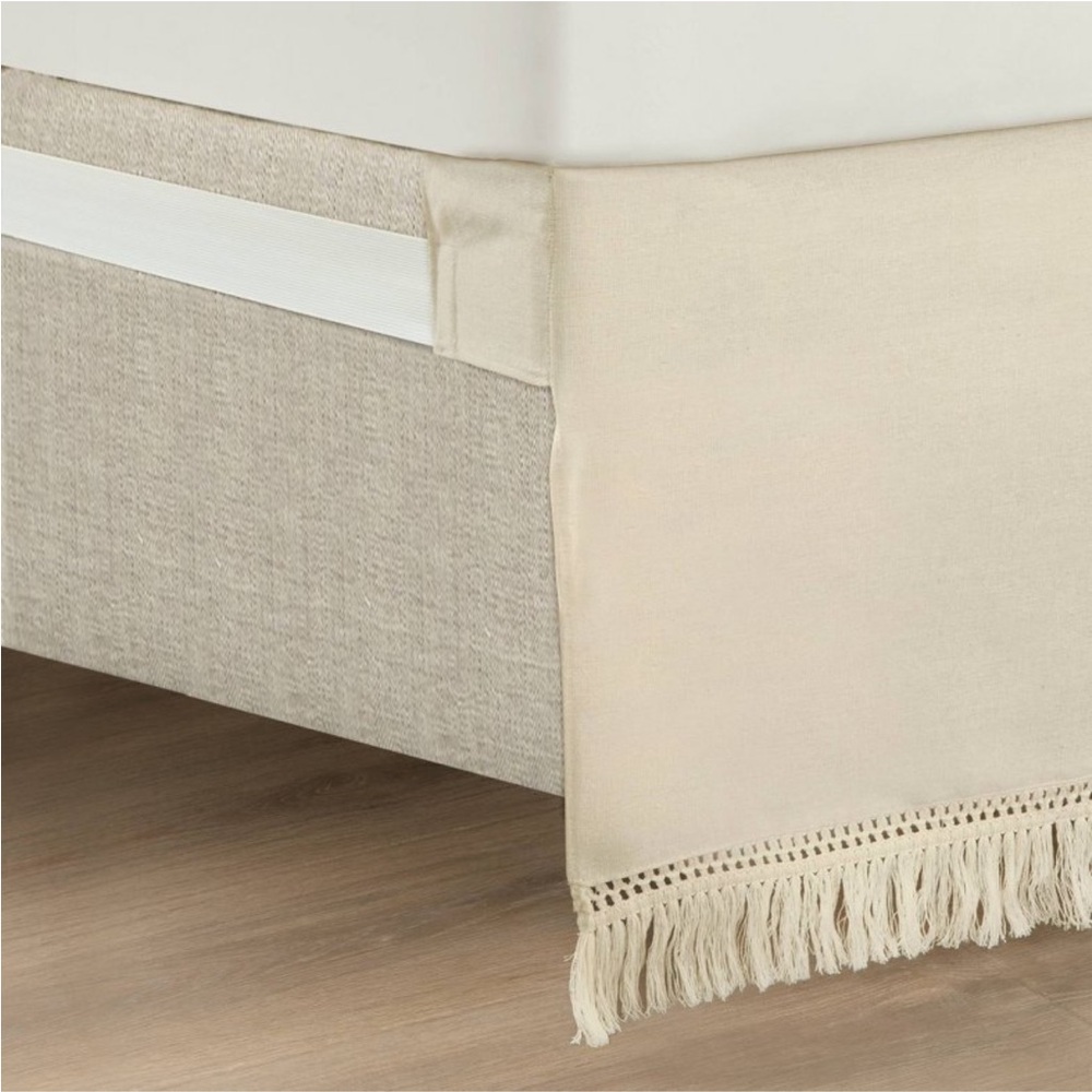 LUSH DECOR NWT boho fringe tailored drop easy fit bed skirt -beige -15” -queen - Picture 3 of 5